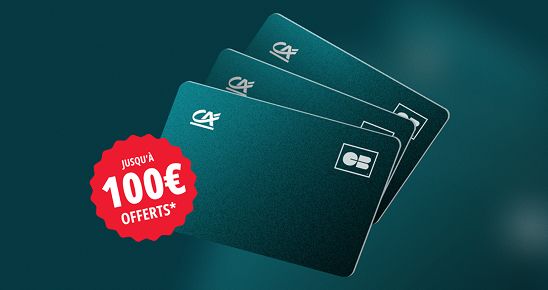 Cartes bancaires Crédit Agricole avec offre de bienvenue jusqu'à 100€ offerts
